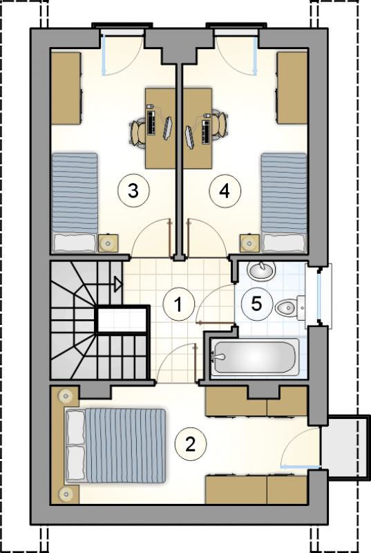 Układ pomieszczeń na 1 piętrze (rzut) w projekcie Fit