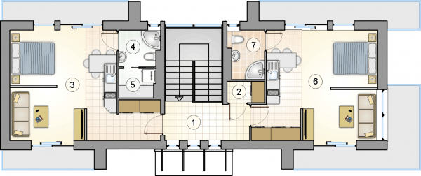 Układ pomieszczeń na 1 piętrze (rzut) w projekcie Studio House