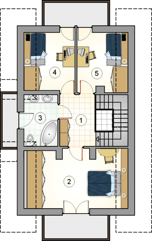 Układ pomieszczeń na poddaszu (rzut) w projekcie Lutnia III