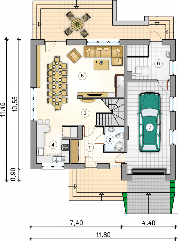 Układ pomieszczeń na parterze (rzut) w projekcie Best House