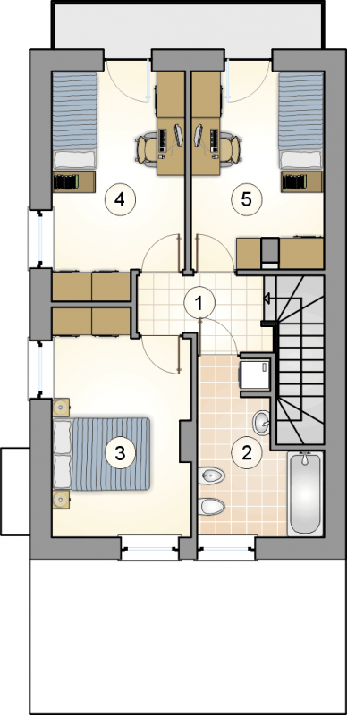 Układ pomieszczeń na 1 piętrze (rzut) w projekcie Kamyczek IV