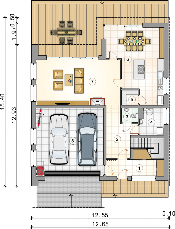 Układ pomieszczeń na parterze (rzut) w projekcie New House III