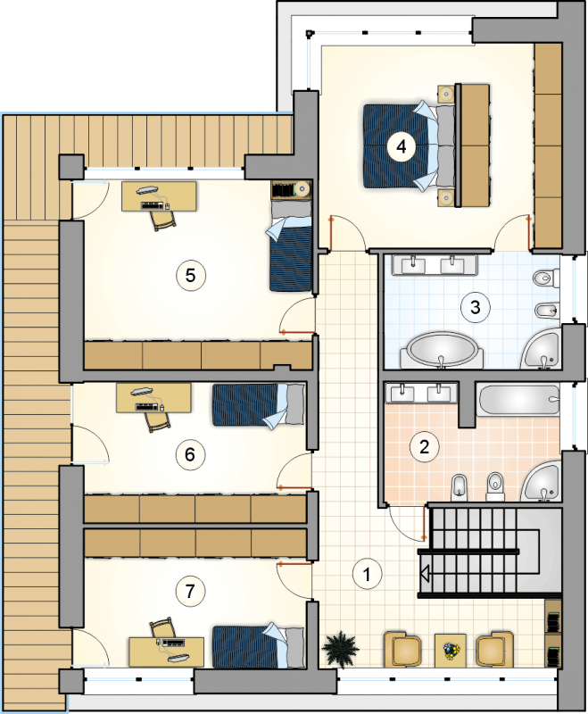 Układ pomieszczeń na 1 piętrze (rzut) w projekcie New House III