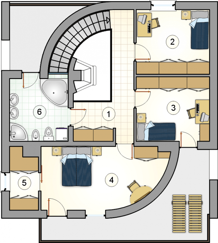 Układ pomieszczeń na 1 piętrze (rzut) w projekcie Willa Maria