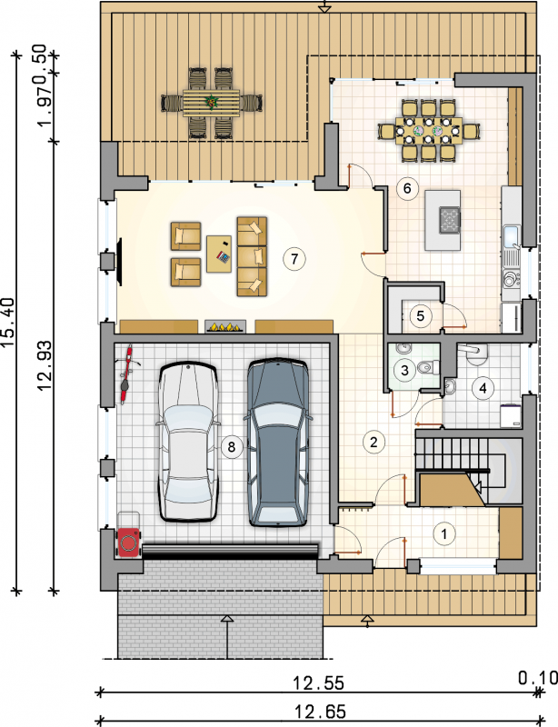 Układ pomieszczeń na parterze (rzut) w projekcie New House II