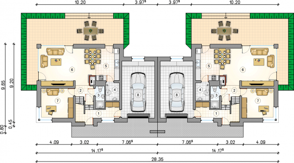Układ pomieszczeń na parterze (rzut) w projekcie Polo Duo II