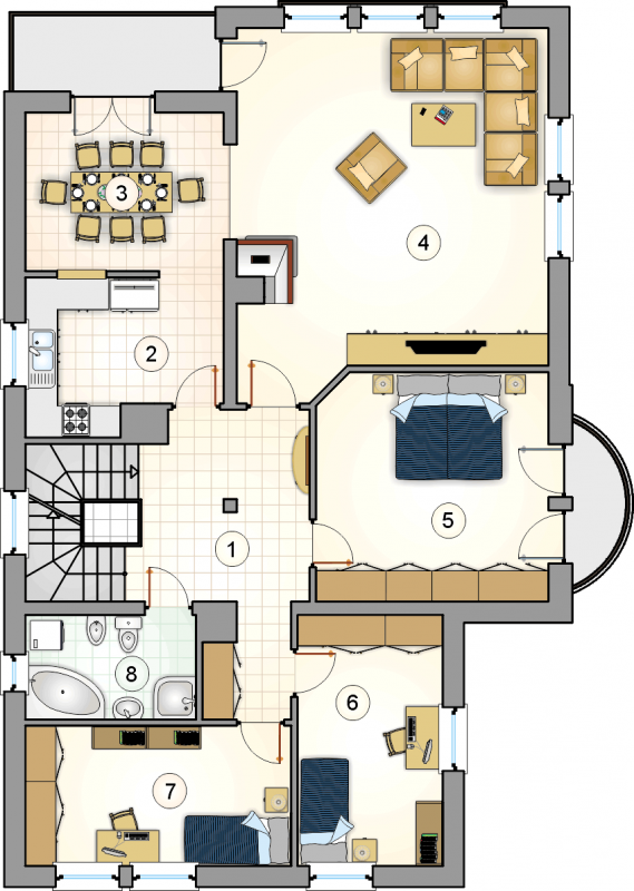 Układ pomieszczeń na 1 piętrze (rzut) w projekcie Villa Medica II