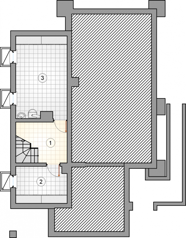 Układ pomieszczeń w piwnicy (rzut) w projekcie Villa Medica II