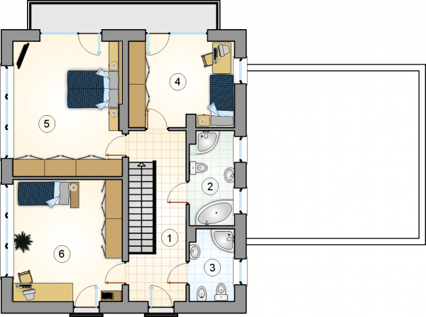 Układ pomieszczeń na 1 piętrze (rzut) w projekcie Domino II