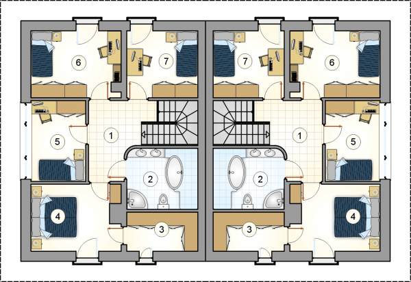 Układ pomieszczeń na 1 piętrze (rzut) w projekcie Milano Duo