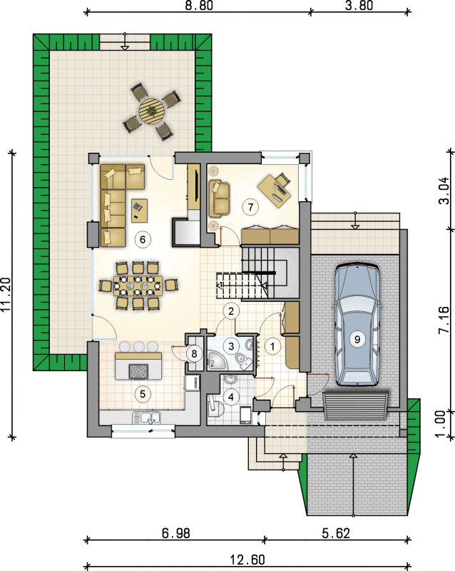 Układ pomieszczeń na parterze (rzut) w projekcie Domus II