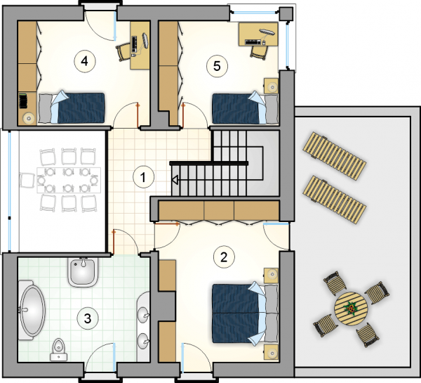 Układ pomieszczeń na 1 piętrze (rzut) w projekcie Domus II