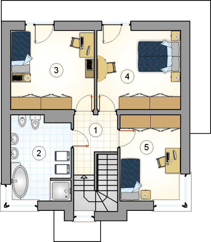 Układ pomieszczeń na 1 piętrze (rzut) w projekcie Piccolo