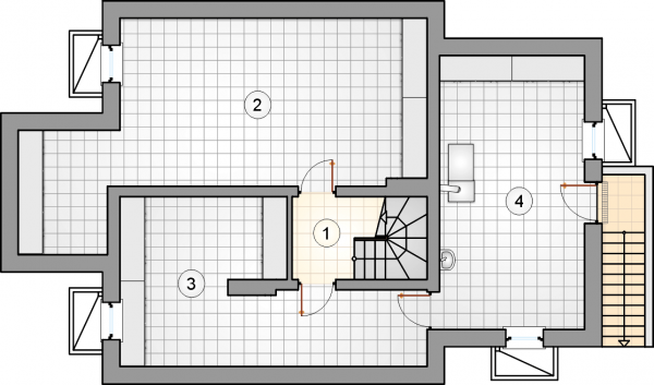 Układ pomieszczeń w piwnicy (rzut) w projekcie Smrek IV