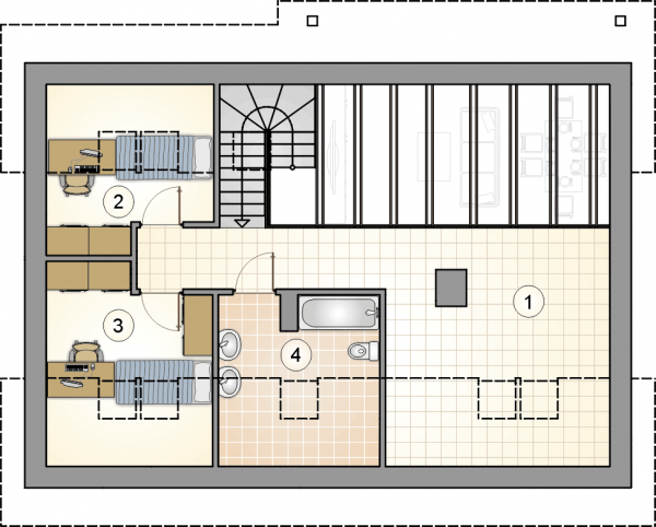 Układ pomieszczeń na poddaszu (rzut) w projekcie Roberto Lift II
