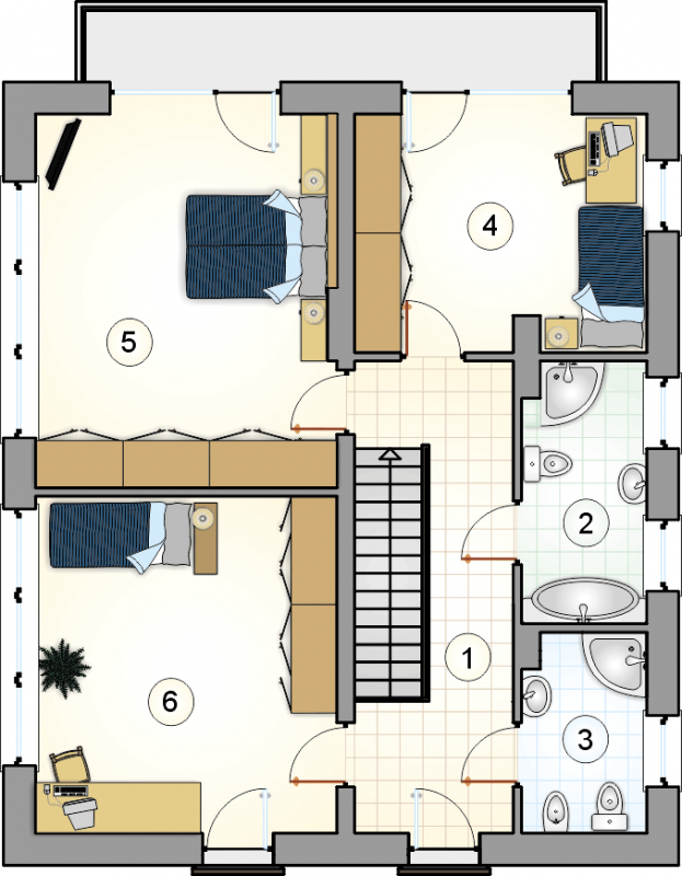 Układ pomieszczeń na 1 piętrze (rzut) w projekcie Domino