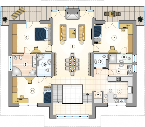 Układ pomieszczeń na 1 piętrze (rzut) w projekcie Aladyn