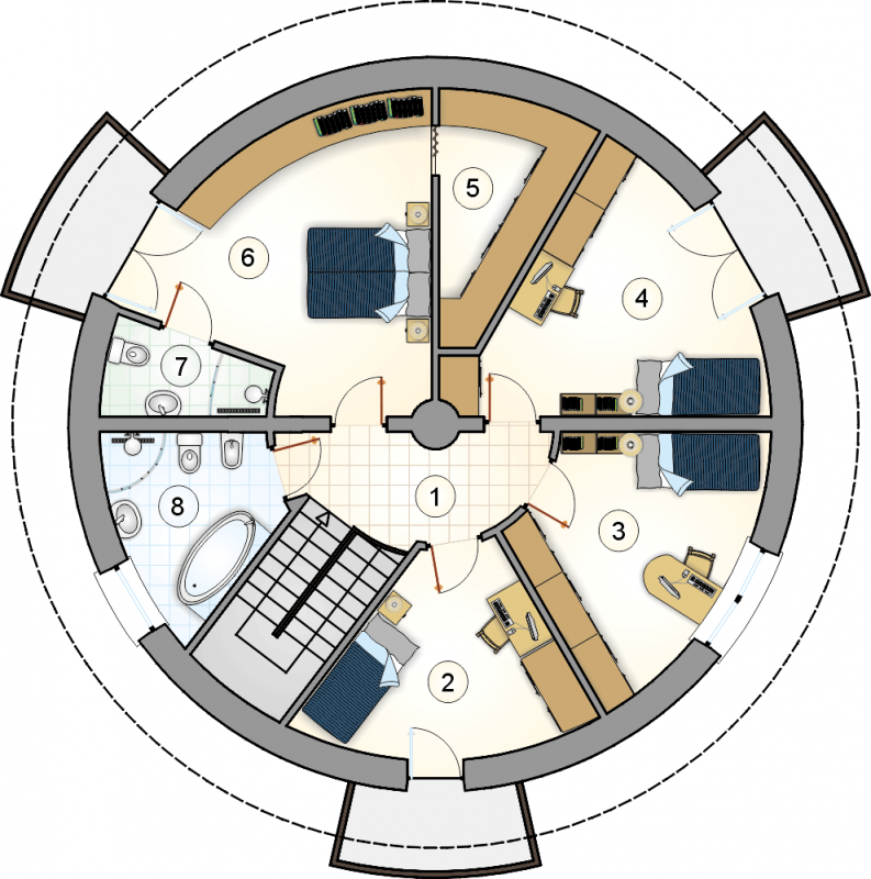 Układ pomieszczeń na 1 piętrze (rzut) w projekcie Orbis II