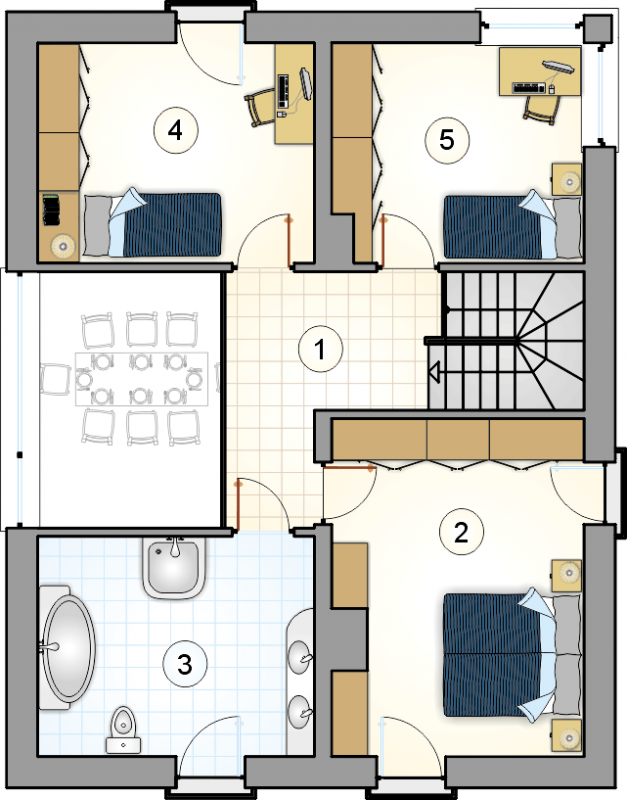 Układ pomieszczeń na 1 piętrze (rzut) w projekcie Domus IV