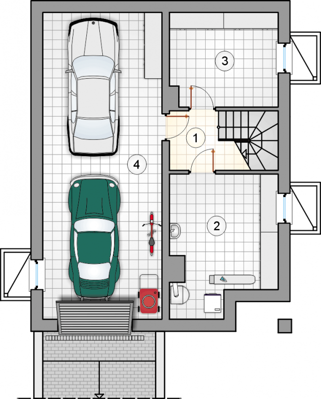 Układ pomieszczeń w piwnicy (rzut) w projekcie Domus IV