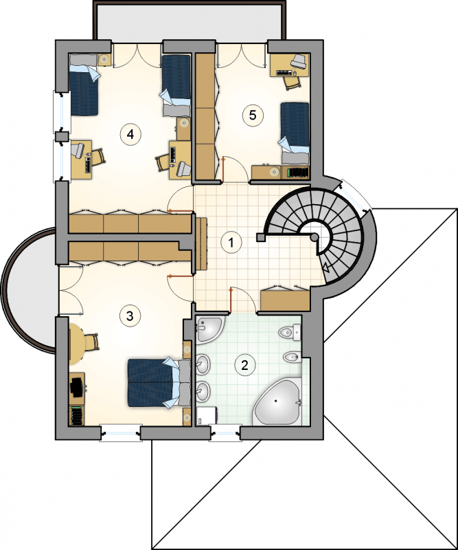 Układ pomieszczeń na 1 piętrze (rzut) w projekcie Willa Milena Bis