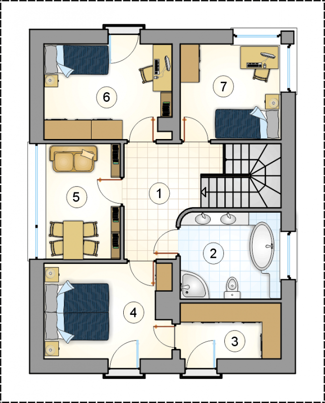 Układ pomieszczeń na 1 piętrze (rzut) w projekcie Milano IV