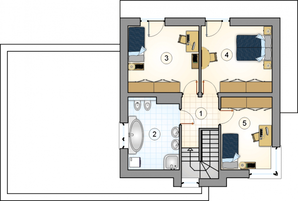 Układ pomieszczeń na 1 piętrze (rzut) w projekcie Piccolo III