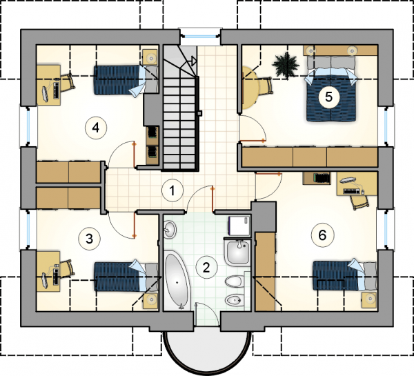 Układ pomieszczeń na poddaszu (rzut) w projekcie Compact House II