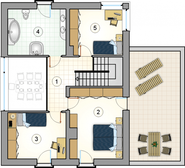 Układ pomieszczeń na 1 piętrze (rzut) w projekcie Domus III