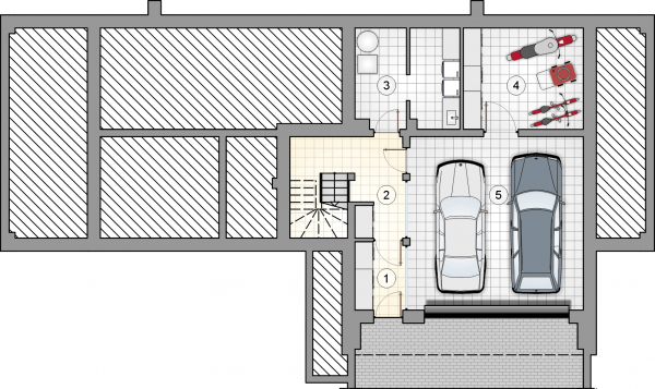 Układ pomieszczeń w piwnicy (rzut) w projekcie Marin II