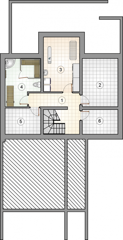 Układ pomieszczeń w piwnicy (rzut) w projekcie Samba X