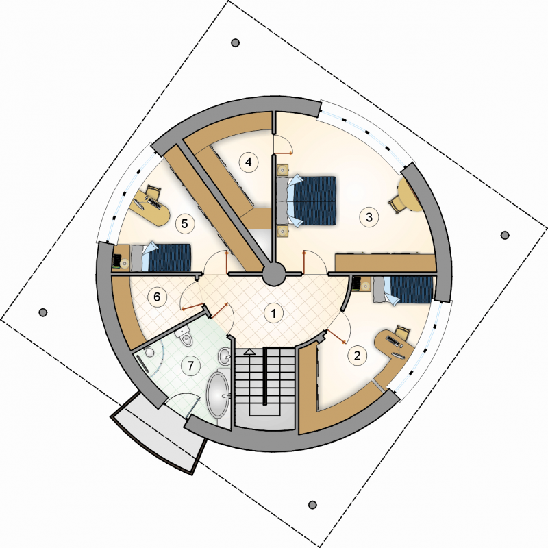 Układ pomieszczeń na 1 piętrze (rzut) w projekcie Tuba