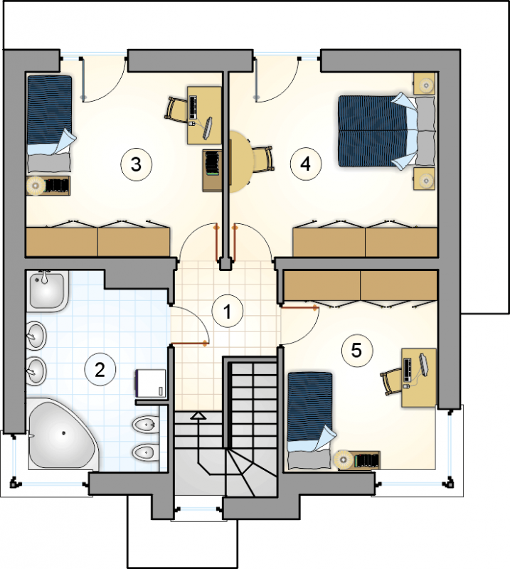 Układ pomieszczeń na 1 piętrze (rzut) w projekcie Piccolo IV