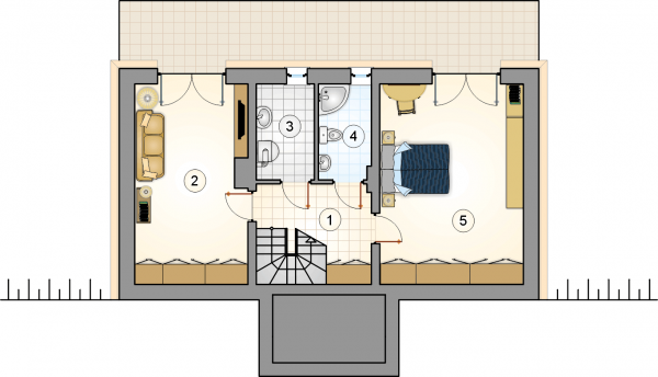 Układ pomieszczeń na parterze (rzut) w projekcie Kaskada