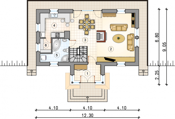 Układ pomieszczeń na 1 piętrze (rzut) w projekcie Kaskada