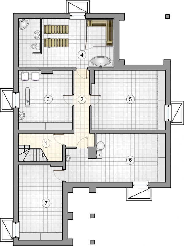 Układ pomieszczeń w piwnicy (rzut) w projekcie Ostoja II