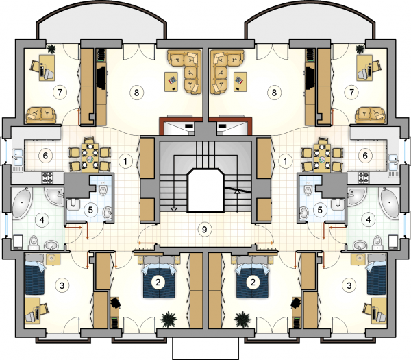 Układ pomieszczeń na 1 piętrze (rzut) w projekcie Octavus