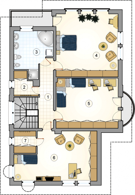 Układ pomieszczeń na 1 piętrze (rzut) w projekcie Villa Nova