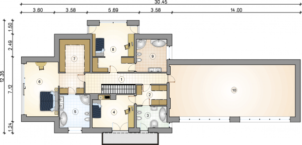 Układ pomieszczeń na 1 piętrze (rzut) w projekcie Senator III
