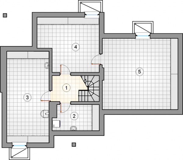 Układ pomieszczeń w piwnicy (rzut) w projekcie Fortuna III