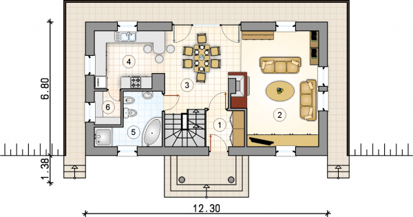 Układ pomieszczeń na 1 piętrze (rzut) w projekcie Kaskada II