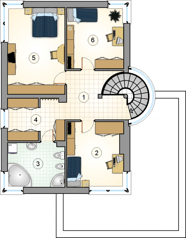 Układ pomieszczeń na 1 piętrze (rzut) w projekcie Willa Gracja
