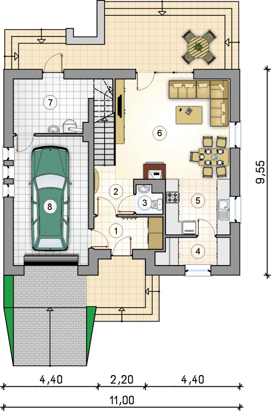 Układ pomieszczeń na parterze (rzut) w projekcie Comfort House