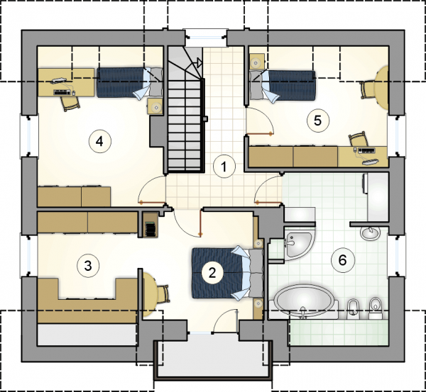 Układ pomieszczeń na poddaszu (rzut) w projekcie Comfort House