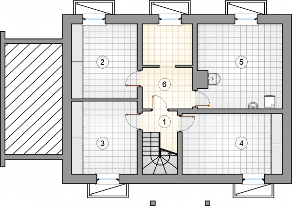 Układ pomieszczeń w piwnicy (rzut) w projekcie Krasnal II
