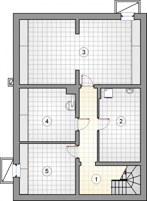 Układ pomieszczeń w piwnicy (rzut) w projekcie Pik