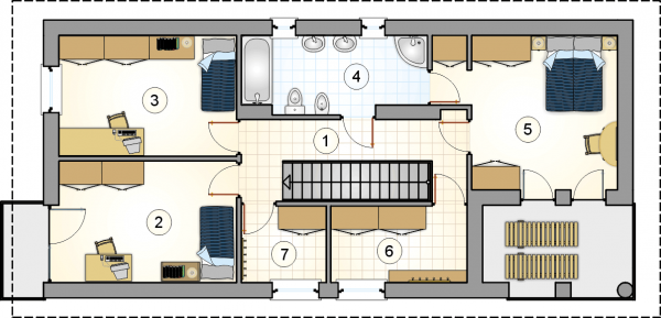 Układ pomieszczeń na 1 piętrze (rzut) w projekcie Anita