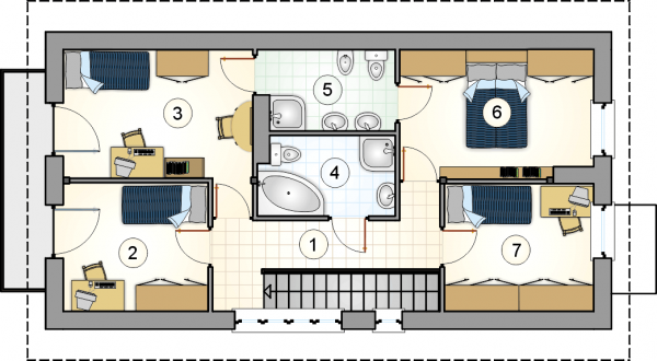 Układ pomieszczeń na 1 piętrze (rzut) w projekcie Barnaba