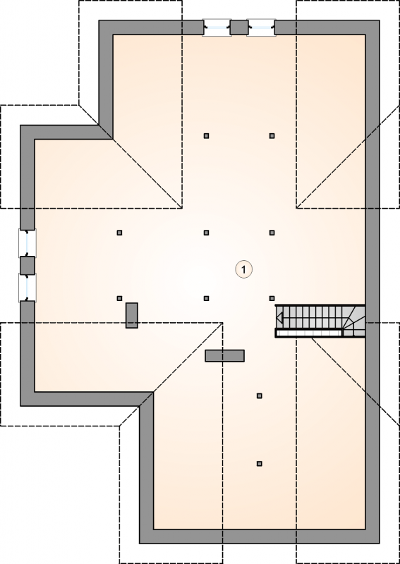 Układ pomieszczeń na poddaszu (rzut) w projekcie Oxford III