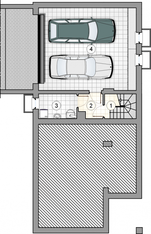 Układ pomieszczeń w piwnicy (rzut) w projekcie Olimp Plus III